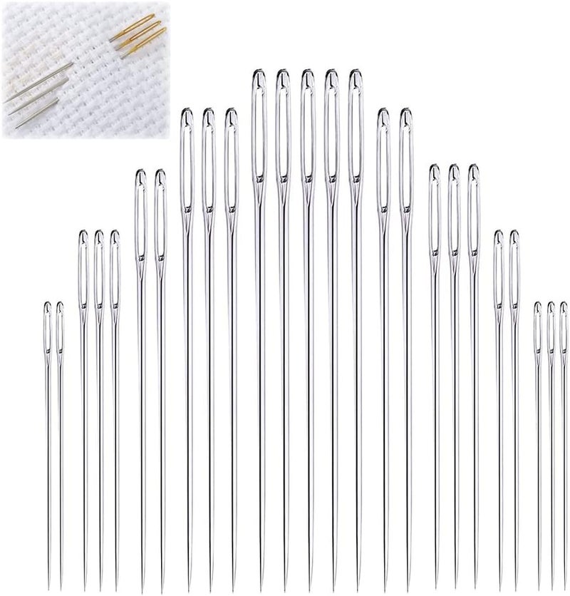 ECROCY Large Eye Sewing Needles, Embroidery Needles, Stainless Steel, 25 Pieces Sharp Needles with Wooden Needle Case Carving Pattern - Image 2